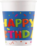 Procos Kékfehér alapú szülinapi "Happy Birthday" feliratú papírpohár 8db-os szett 200ml (93513)