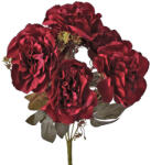 Valex Decor Peónia selyemvirág csokor, 7 ágú, 38cm magas - Bordó (LD020-06)