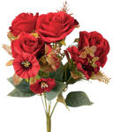 Valex Decor Rózsa selyemvirág csokor, 7 ágú, 43cm magas - Piros (LD022-05)