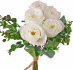 Valex Decor Eukaliptuszos rózsa selyemvirág csokor, 36cm magas - Fehér (LD010-01)