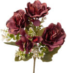 Valex Decor Hortenzia selyemvirág csokor, 5 ágú, 30cm magas - Bordó (LD009-05)