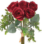 Valex Decor Eukaliptuszos rózsa selyemvirág csokor, 36cm magas - Bordó (LD010-04)