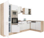 Leziter Yorki 340 sarok konyhablokk sonoma tölgy korpusz, selyemfényű fehér fronttal alulagyasztós hűtős szekrénnyel (LS340STFH-AF)