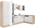 Leziter Yorki 340 sarok konyhablokk sonoma tölgy korpusz, selyemfényű fehér fronttal polcos szekrénnyel és alulfagyasztós hűtős szekrénnyel (LS340STFH-PSZ-AF)