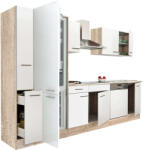 Leziter Yorki 310 konyhablokk sonoma tölgy korpusz, selyemfényű fehér fronttal alulfagyasztós hűtős szekrénnyel (L310STFH-AF)