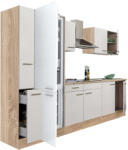 Leziter Yorki 300 konyhablokk sonoma tölgy korpusz, selyemfényű fehér fronttal alulfagyasztós hűtős szekrénnyel (L300STFH-AF)
