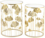 ART-POL Gatsby design kerek fém 2db-os konzolasztal szett ginkgo biloba levelekkel üveg lappal 55x38x38-50x33x33cm (140324) - perfectodekor