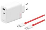 OnePlus SUPERVOOC hálózati töltő USB+Type-C aljzat (120W, PD gyorstöltő + Type-C kábel) FEHÉR (5461100631)