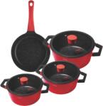 DSP Set De Oale Rosu şi Negru - 7 Piese - Set Gatit Cu Capac - Set De Oale Si Cratite Emailat - portocaliu-negru (CA002-S02RED)