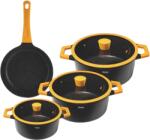 DSP Set De Oale Portocaliu si Negru - 7 Piese - Set Gatit Cu Capac - Set De Oale Si Cratite Emailat (CA002-S02ORANGE)
