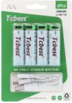 Tcbest újratölthető elem R6 (AA) 650 mAh Type C csatlakozóval + USB A - 4 x Type C kábel 4 db