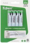 Tcbest tölthető elem R3 (AAA) 220 mAh Type C aljzattal + USB A - 4 x Type C kábel 4 db