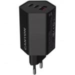 CANYON Hexagon 65 2xUSB Type C, 1xUSB-A hálózati töltő fekete (CND-CHAHEX65B)