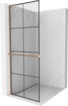 Mexen Kioto+ L, Walk-In zuhanyparaván polccal és akasztóval 80 x 200 cm, 8 mm átlátszó üveg fekete mintás, réz matt profil, 800-080-123-65-77 (800-080-123-65-77)