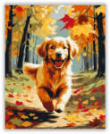 Golden Retriever Kiskutya Őszi Erdőben - számfestő készlet