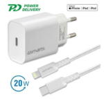 4smarts hálózati gyorstöltő adapter 20W, Type-C QC 3.0, 1.5m Lightning kábel, fehér (4S465575 + 4S465591) (4S465575 + 4S465591)