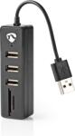 Nedis UHUBCU2320BK 2.0 USB HUB + SD / micro SD memóriakártya olvasó (UHUBCU2320BK) - hyperoutlet