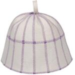 Sauna Special Kockás szaunasapka gyapjú, világos szürke, lila varrással