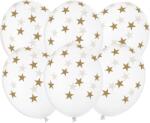 PartyDeco Erős átlátszó arany csillagos latex léggömbök 30 cm 6 db