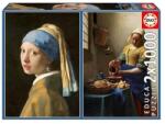 Educa 2 x 1000 db-os puzzle - Leány gyöngy fülbevalóval és A tejet öntő nő, Vermeer (20309) (20309)