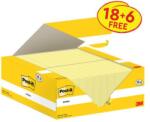 3M Öntapadó jegyzettömb, 38x51 mm, 18+6x100 lap, 3M POSTIT, kanári sárga - oneclick