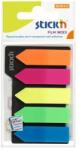 STICK N Jelölőcímke, műanyag, nyíl, 5x25 lap, 42x12mm, STICK N, neon színek