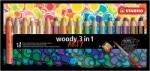 STABILO Színes ceruza készlet, kerek, vastag, STABILO Woody ARTY 3 in 1, 18 különböző szín