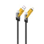 XO Кабел XO NB283 4 в 1, USB-A сType-C към Type-C с Lightning, 1м, 60W, Сив-жълт (NB283)