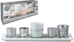  Gyertyatartó Üveg 6Db Készlet 190X70X90Mm-Es Gyertyatartó Tálcán, Fa Tálcán, Fehér Ezüst