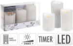  Led Gyertya 3 Db-Os Szett 75X100/75X125/75X150 Valódi Lánggal És Időzítővel, Fehér