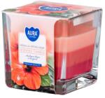 BISPOL Üveg Prizma 80X80 Mm ~32H Hibiscus - White Sage Háromszínű Illatgyertya