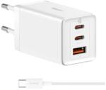 Baseus hálózati töltő USB+2 Type-C aljzat (65W, PD gyorstöltő + Type-C kábel) FEHÉR