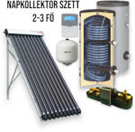 Napcsap 2-3 fő részére napkollektor rendszer 15 csöves vákuumcsöves napkollektor, 150 literes Sunsystem hőcserélős tároló, ECO szivattyú állomás, vezérlés, tágulási tartály (SZETT_23_15VCS150_SUN)
