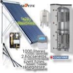 Cordivari Napkollektor rendszer Cordivari 1000 literes puffer fűtés rásegítésre: 5x20 vákuumcsöves kollektor + 2 hőcserélős puffertároló + nagyteljesítményű szivattyú állomás + vezérlés + tágulási tartály (SZET