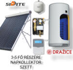 Napcsap 3-5 fő részére napkollektor rendszer: 20 vákuumcsöves napkollektor + 200 literes 1 hőcserélős Drazice fali bojler + szivattyú állomás + vezérlés + tágulási tartály (SZETT_3-5_20VCS200OKC_DRAZICE)