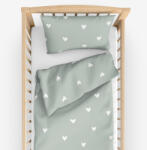 Goldea gyermek pamut ágyneműhuzat kiságyba - szívecskék, zsálya színű alapon 110 x 125 és 35 x 55 cm
