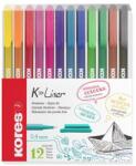 Kores Tűfilc készlet, 0, 4 mm, KORES "K-Liner", 12 különböző szín (IK28112) - fiorex