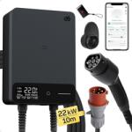  dé Type 2 fali töltőállomás 22 kW App és RFID vezérléssel, 6-32 A 3 fázisú EV töltő 400 V, 10 m töltőkábellel