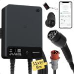  dé Type 2 fali töltőállomás 11 kW App és RFID vezérléssel, 6-16 A 3 fázisú EV töltő 400 V, 5 m töltőkábellel (DEWB11KW05M)