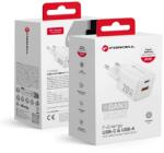 Forcell F-ENERGY Mini GaN III VT-35A utazó töltő 1 x Type C + 1x USB A aljzattal, PD QC4.0 20W fehér