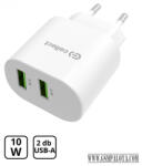 Cellect Hálózati töltő adapter 2 USB csatlakozóval 10W, Fehér (MTCB-2USBNE-3-1A)