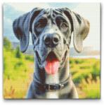  Gyémántszemes kirakó - Dán dog Méret: 50x50cm, Keretezés: Keret nélkül (csak a vászon), Gyémántok: Négyzet alakú