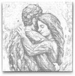  PontPöttyöző - Szerelmes ölelés Méret: 50x50cm, Keretezés: Kartonlemezen, Szín: Fekete