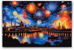  Gyémántszemes kirakó - Tűzijáték a városban Méret: 40x60cm, Keretezés: Keret nélkül (csak a vászon), Gyémántok: Négyzet alakú