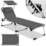 Tillvex Sezlong pliabil pentru terasa/gradina, spatar reglabil, perna reglabila, sustine 150kg, aluminiu, antracit (TVSNLG-001)