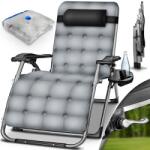 Tillvex Sezlong pliabil, Tillvex®, capacitate 200 kg, spatar reglabil, perna inclusa, suport pentru bauturi, tesatura Teslin, 178 x 50 x 66 cm (TVLGMP-004)