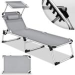 Tillvex Sezlong pliabil pentru terasa/gradina, spatar reglabil, perna reglabila, sustine 150kg, aluminiu, gri (TVSNLG-005)