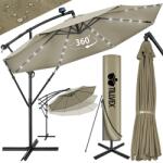 Tillvex Umbrela terasa/gradina cu lumina LED, husa protectie, panou incarcare solara, protectie UV 50+, rotire la 360°, inclinatie reglabila, manivela, Ø 300 cm, crem inchis (TVSNS-010)