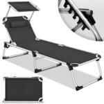 Tillvex Sezlong pliabil pentru terasa/gradina, spatar reglabil, perna reglabila, sustine 150kg, aluminiu, negru (TVSNLG-009)
