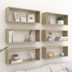  6 db sonoma-tölgyszínű forgácslap fali kockapolc 60x15x23cm (39947)